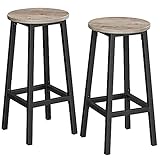 VASAGLE Barhocker, 2er Set, Barstühle, Küchenstühle mit Metallgestell, einfache Montage, 65 cm hoch, mit Fußstütze, für Küche, Wohnzimmer, Esszimmer, greige meliert-schwarz LBC032B02