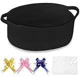 COMSE Kleiner gewebter Korb mit Geschenktüten und Bändern, Geschenkkorb leer, Korb für Geschenke, Baby-Spielzeugkorb, Kindergartenkorb, Baumwollseilkorb zur Aufbewahrung, 30,5 x 20 x 13 cm, Schwarz