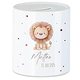 Kiddle-Design Spardose Kinder mit Namen Personalisiert, Tiermotiv Löwe Geschenk für Mädchen & Junge Geburtstag, Weihnachten, Geburt und Taufe - Sparschwein Geldgeschenk und Wunscherfüller