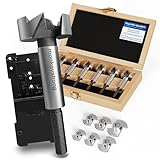 Forstnerbohrer Set [mit Tiefenstopp & extra scharf] - 13 tlg. Holzbohrer in beliebtesten Größen von Ø 15-40 mm und extra Bohrschablone für 35 mm Topfscharniere | Lochbohrer Holz - monkeystrong