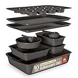 Graue Backformen-Sets, antihaftbeschichtete Karbonstahl-Backbleche und -pfannen, stapelbare, platzsparende Backformen, spülmaschinenfest, schmutzabweisend, PFOAPFOSPTFE-frei, ofenfest bis 230 °C, Grau