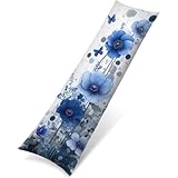 Marineblau Seitenschläferkissen bezug 40 x 140, Blumen Kissenbezug 40 x 140 Samt Side Sleeper Pillow, Verbessern Sie Schlafqualität Seitenschläfer Kissen Doppelseitig Drucken Zierkissenbezüge Q-1584