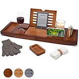 Temple Spring Badewannenablage, Badewannenablage Holz für badewannen zubehör, Badewannenbrett, Badewannentablett zur badewanne zubehör, Bambus tablett, badezimmermöbel für badaccessories -Holzbraun