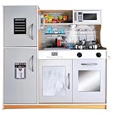 KRUZZEL Kinderküche Holz Klicksystem Licht und Zubehör Interaktive Knöpfe Herausnehmbares Spülbecken Hell-/ Dunkelbraun 22115, Farbe:Hellbraun