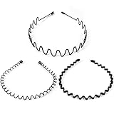 Qufiiry 3 Stück Metall Haarband, Haarreifen für Männer und Damen, Welle Metall Stirnband, Rutschfestes Elastisches Haarband, Haarbänder für Outdoor Sports Yoga