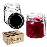 KADAX Kleine Einmachgläser 200 ml, Marmeladengläser, fi66 mm, Minigläser für Honig und Gewürze, Luftdichte Gläschen, Einweckglas, Gläser, Einweckgläser, Rundgläser (10 Stück, Schwarz)