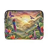Gesteppte Laptop-Hülle, tropische Vögel, Grün, Schutzhülle mit Reißverschluss, Laptop-Hüllen 38,1 cm (15 Zoll)