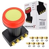 Premium X Quad LNB - 4Fach - Extrem Hitzebeständig - für 4 Teilnehmer - 4K Full HD - mit Wetterschutz für Satellitenschüssel Sat Receiver Digital - Schwarz - inklusive 8X F-Stecker