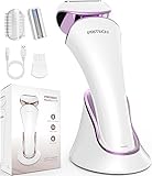 Elektrischer Rasierer für Frauen, Damenrasierer, Bikini-Trimmer, Körperhaarentfernung für Beine und Achselhöhlen, schmerzlos, kabellos, wiederaufladbar, nass und trocken, lila und weiß