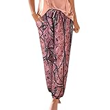 Resort Hose für Damen Bunt Gemustert Verstellbar Einfarbig Stilvolle Freizeithose für Brunch Strip Luftig Gürtel Trendy Slim Fit Atmungsaktiv Athletic Damen, rot, L