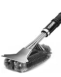 VDISRR Grillbürste, Grillbürste für Gussrost, Dreireihigen Edelstahlborsten, Lange Griff aus Kunststoff, für Holzkohle-, Elektro- und Gasgrills