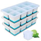 Eiswürfelform Groß, 3 Pack Große Eiswürfelbehälter mit Deckel, Leichtes Lösen, BPA-Freie Silikon Eiswürfelformen, 4,5cm Eiswürfel xxl für Whiskey, Cocktails und Getränke (Blau Silicone Ice Cube Tray)