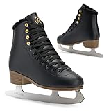 ATTABO Eiskunstlauf Schlittschuhe Damen ISLA Schwarz Größe 38EU Edelstahlkufe Ideal für Anfänger oder Fortgeschrittene PVC Obermaterial Starker Knöchelschutz und Stabilität beim Fahren auf dem EIS