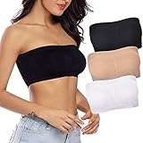 SHOCHX 3 Stück Damen Tube Top BH Bandeau Weiche Trägerlos BH Nahtlose Dehnbar Brust Wickeln (Schwarz Weiß Beige, M)