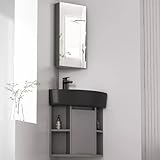 Platzsparender Keramik-Waschtisch mit Spiegelschrank, kompaktes Handwaschbecken für kleine Badezimmer, modernes Design für effiziente Raumnutzung