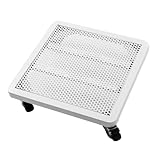 Robuster Blumentopfständer aus schwarzem Metall mit Rollen, quadratischer Pflanzwagen für den Innen- und Außenbereich, perfekt für große Blumentöpfe, 30 x 30 x 9 cm, Weiß