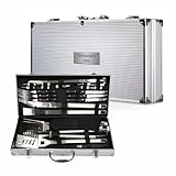 Grillkoffer - Premium Edelstahl Grillkoffer Papa, Männer und Frauen - Perfekt für Gasgrill, Holzkohlegrill und Camping | Geschenkidee Vatertag (30 Teilig mit Personalisierung)