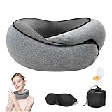 IXYHKB Nackenkissen Flugzeug, Reisekissen Flugzeug Memory Foam, Flugzeug Kissen mit Augenmaske, Ohrstöpseln und Tragetasche, Nackenhörnchen Erwachsene ideal für Reisen mit Flugzeug, Auto, Zug