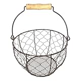 Eiersammelkorb – 20 x 20 x 12 cm, rustikaler Drahtbehälter mit Griff, Bauernhaus-Küchenhalter, Hühnerei-Sammler, Organizer, Speisekammer, Kartoffeleimer, Aufbewahrung, dekoratives Zubehör