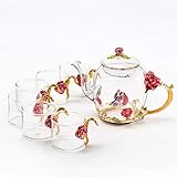 Gongfu Teeset / Teekanne Set Hitzebeständiges Glas Teekannen Set Kung Fu Tee Set Nachmittag Blume Rose Rot Sieben Stück Set