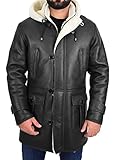 A1 FASHION GOODS Spencer Dufflecoat für Herren, echtes Schaffell, 3/4 lang, tailliert, weißer Lammfell-Parka, Schwarz, Schwarz , XXXL