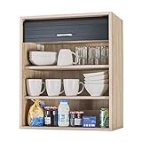 SIMMOB Küchenschrank Oberschrank Hängeschrank mit Rolladentür, Jalousienschrank, anthrazit und Eichendekor, 60x35x72 cm BTH