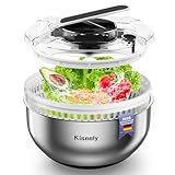 Salatschleuder aus Edelstahl, leicht zu drückender großer Gemüsetrockner, Zum Salat waschen und trocknen, 4,2L, mit Schüssel und Deckel aus Edelstahl 304 für Salat, Gemüse, Kräuter, Beeren (JH1)