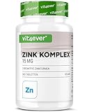Zink Komplex 15mg - 365 Tabletten - Mit 3 Zink-Formen (Zinkbisglycinat, Zinkgluconat, Zinkcitrat) - 1 Jahresvorrat - Vegan