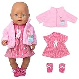 Gemtte Kleidung Bekleidung Outfits für Baby Puppen, Puppenkleidung 38-43 cm, New Baby Puppenkleidung, 3 Teilig Puppenkleider mit Mantel Socke, Geschenke für Mädchen