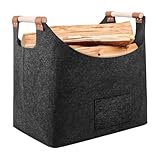 Holztasche aus Filz, Brennholzkorb, Filzkorb Extra Dicker Filz mit Verstärkter Griff, Faltbarer Holzkorb, Kaminholzkorb, Feuerholzkorb, Filztasche als Aufbewahrungs für Einkauf,Holz,Zeitung,Dunkelgrau