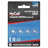 HyCell Alkaline Knopfzellen LR41 1,5V, 4 Stück, AG3 GP192 L736, lange haltbar, für Taschenrechner, Spielzeug, Uhr
