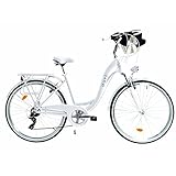 Davi Maria, Aluminium Fahrrad mit Weidenkorb, Federgabel, Damenfahrrad, Hollandfahrrad, Citybike, Fahrrad für Damen, Mädchen, 28 Zoll Alu Räder, 7 Gang, Korb mit Polsterung Gratis! (Weiß)