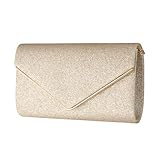 Shengxi Damen Abendtasche Clutch Funkeln Abendtasche mit Abnehmbarer Kette Elegante Envelope Tasche Schultertaschen Kettentasche Umhängetasche Pailletten Handtasche für Party Abschlussball (Gold)
