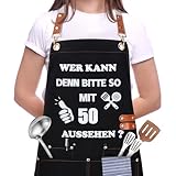 Chsukozic Geschenk zum 50. Geburtstag Männer & Damen-Lustige Küchenschürze für Mann aus Leinwand 76x67 cm-Kochschürze & Kittelschürze Schwarz-Apron Schürze für Küchen, Cafés Und Grillpartys