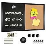 OfficeTree Kombitafel, 60 x 40 cm – Magnettafel, Schiefer, Schwarz und Kork mit Zubehör – Wandtafel – Kreidetafel – Kreidetafel