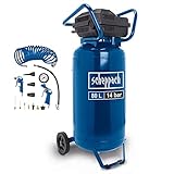 Scheppach WELTNEUHEIT Kompressor stehend HC85V - 14bar | 80L Kessel | ölfrei & wartungsarm | Ansaugleistung 330 l/min | 2x Manometer & 2x Kupplung | Fahrvorrichtung | mit 13 tlg. Zubehörset & Schlauch
