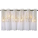 Delindo Lifestyle LED Scheibengardine Sternenregen für die Küche, beleuchtete Bistrogardine, 45x115 cm, Moderne und blickdichte Gardine zu Weihnachten