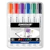 STAEDTLER Whiteboard Marker Lumocolor, trocken und rückstandsfrei abwischbar von Whiteboards, Rundspitze, ca. 2 mm Linienbreite, hohe Qualität, Set mit 6 Farben, 351 WP6