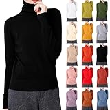 Generisch Pullover Damen Herbst Rollkragenpullover Feinstrick Warm Strickpullover Elegant Turtle-Neck Pulli Atmungsaktiv Stretch Shirt für Frauen Einfarbig Winter Untershirts Thermounterwäsche S-3XL