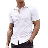 COOFANDY Herren Hemd Kurzarm Herrenhemd Sommerhemd Bügelfrei Business Hemd Freizeithemden Stretch Kurzarmhemd Button Down Hemd Formales Hemd Hochzeit Weiß L
