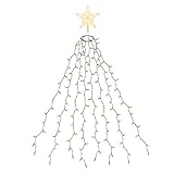SALCAR 1,5m Weihnachtsbaum Lichterkette mit Ring, 8 Girlanden und Weihnachtsbaumspitze Stern, 210er LED Christbaumbeleuchtung Innen mit 8 Modi, Warmweiß