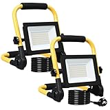 Meision LED Baustrahler 50W 4300LM Kaltweiß, Superhell LED Arbeitsscheinwerfer 6500K mit Stecker + 3 Meters Stromkabel, IP66 Tragbar Flutlicht, Baustellenlampe für Baustelle, 2 Stück