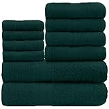 GC GAVENO CAVAILIA Weiche Handtücher – 10-teiliges Badezimmer-Handtuch-Set, hochwertig, wasserabsorbierendes Handtuch, 4 Gesicht, 4 Hände, 2 Badetuch, 450 g/m² waschbare Handtücher, dunkelgrün