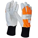 SWS Forst GmbH Schnittschutzhandschuh aus Leder Forsthandschuh Lederhandschuh Klasse 1 20 m/s weiß/orange Gr.L
