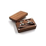 Rustikale schwarze Walnit-Manschettenknöpfe aus Holz, mit Organizer-Box für Herren