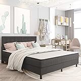 vidaXL Boxspringbett mit Matratze Bettgestell Polsterbett Bett Hotelbett Doppelbett Designerbett Schlafzimmerbett Dunkelgrau Stoff 160x200cm