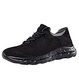 Sneaker Damen Schwarz Leder Sportschuhe Straßenlaufschuhe Freizeit Leichte Tennisschuhe Stoßdämpfung Laufschuhe Plateau Slip On Sneaker Dämpfung Fitness Schuhe Sommer Trekking Wanderhalbschuhe