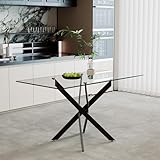 AOYA Esstisch aus Glas, rechteckiger Esstisch für das Wohnzimmer, Schreibtisch, Bürotisch, mit einem modernen und minimalistischen Stil, geeignet für die Küche, das Arbeitszimmer, das Büro, Schwarz