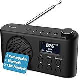 Tragbares Bluetooth DAB, DAB+ Radio | USB-C betrieben & wiederaufladbarer Akku | 12 Stunden Wiedergabe, LED-Display, Kopfhörerbuchse | Dual Alarm, FM, 40 Voreinstellungen | MAJORITY Orwell