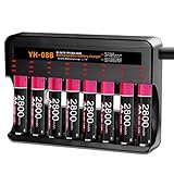 BOANV USB-C Akku Ladegerät,8-Ladeplatz Universal Schnell Akkuladegerät, für NI-MH AA/AAA Akkus (8-Ladeplatz+8AA)